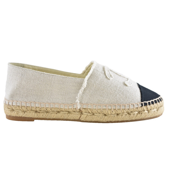 Chanel REV Beige Black Linen Canvas CC Logo Double Sole Espadrille Flat 37 RARE - Picture 1 of 12
